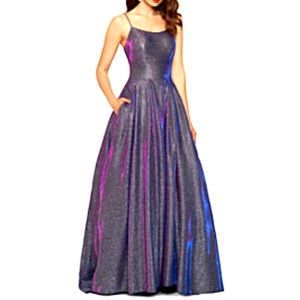 Betsy & Adam Ball Gown Silver/Fuchsia Metallic
